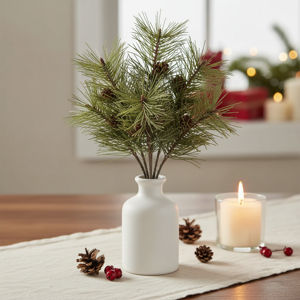 Snow-covered pine branch