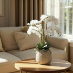 Artificial Orchid Arrangement in a Grey Vase