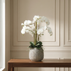 Artificial Orchid Arrangement in a Grey Vase