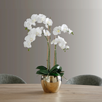 Large Artificial Orchid Arrangement with Gold Vase