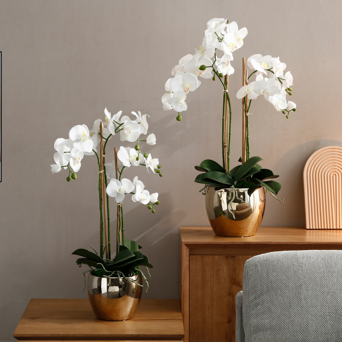 Large Artificial Orchid Arrangement with Gold Vase