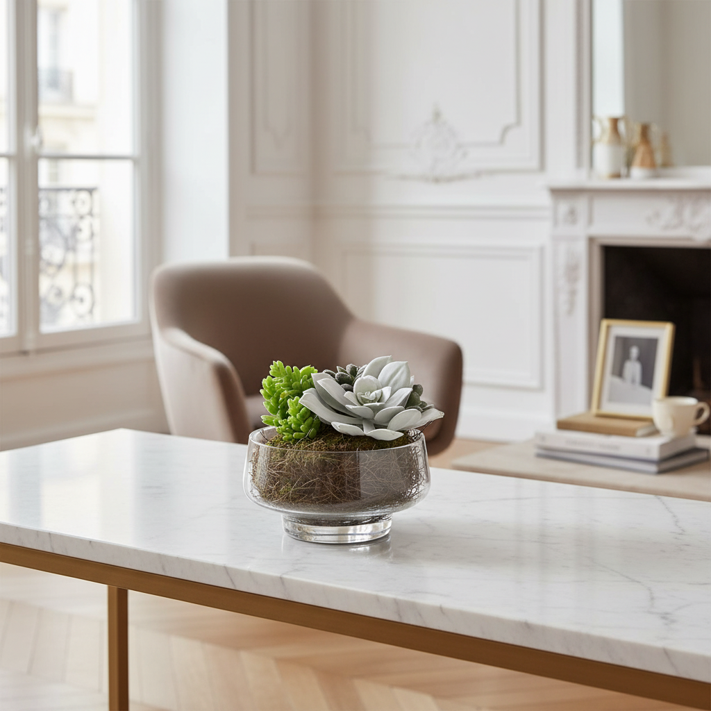 Large Succulent Arrangement in a Transparent Vase