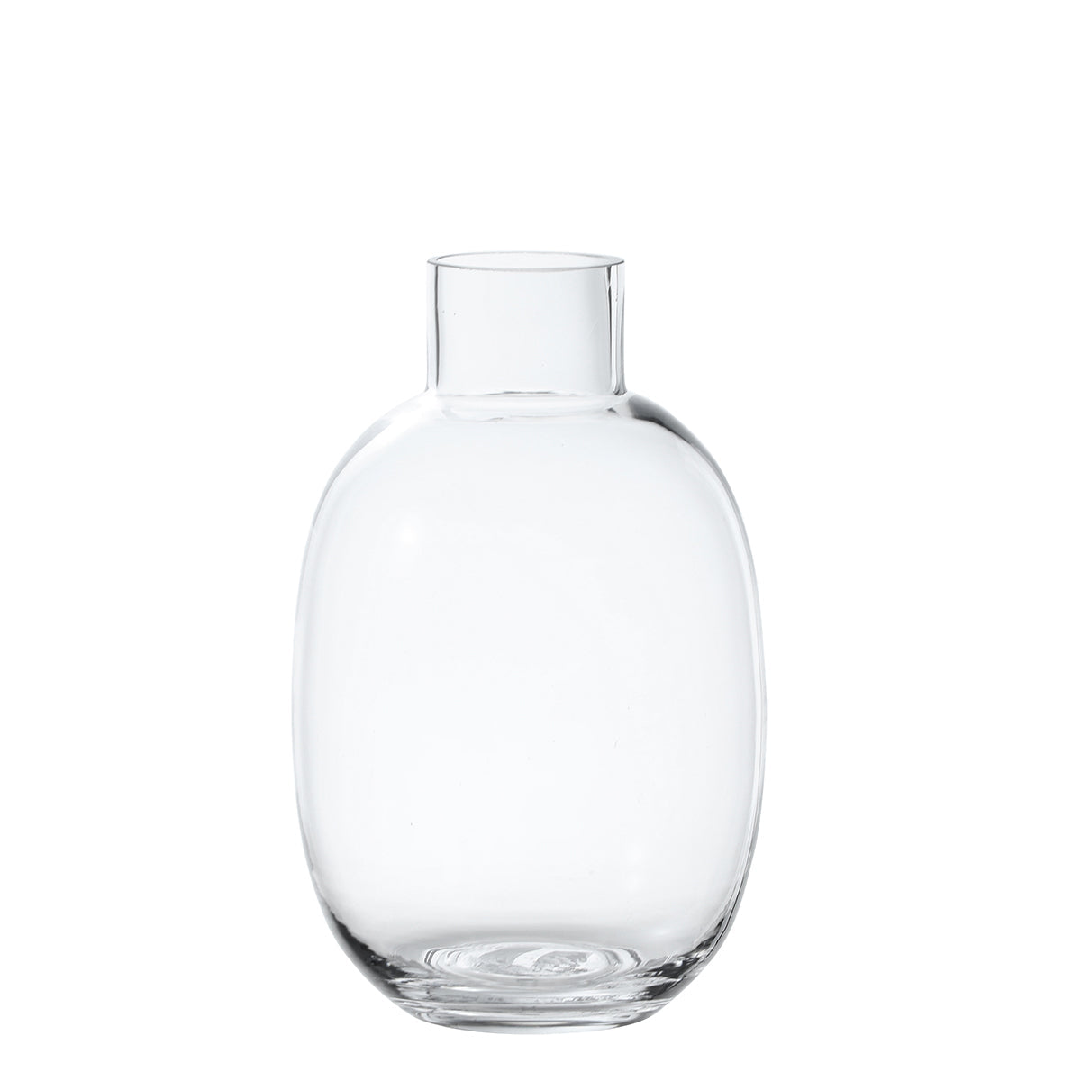Rounded transparent vase with a narrow neck