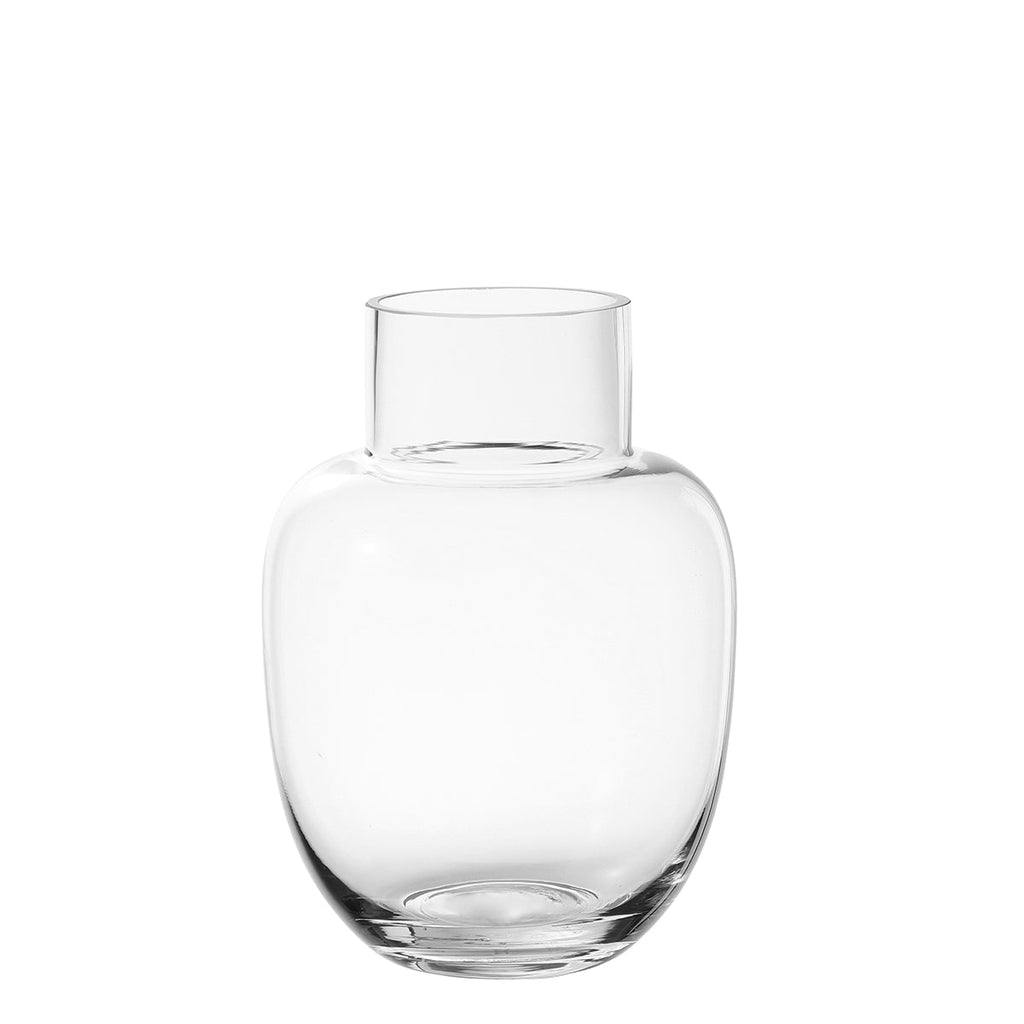 Rounded transparent vase with a wide neck