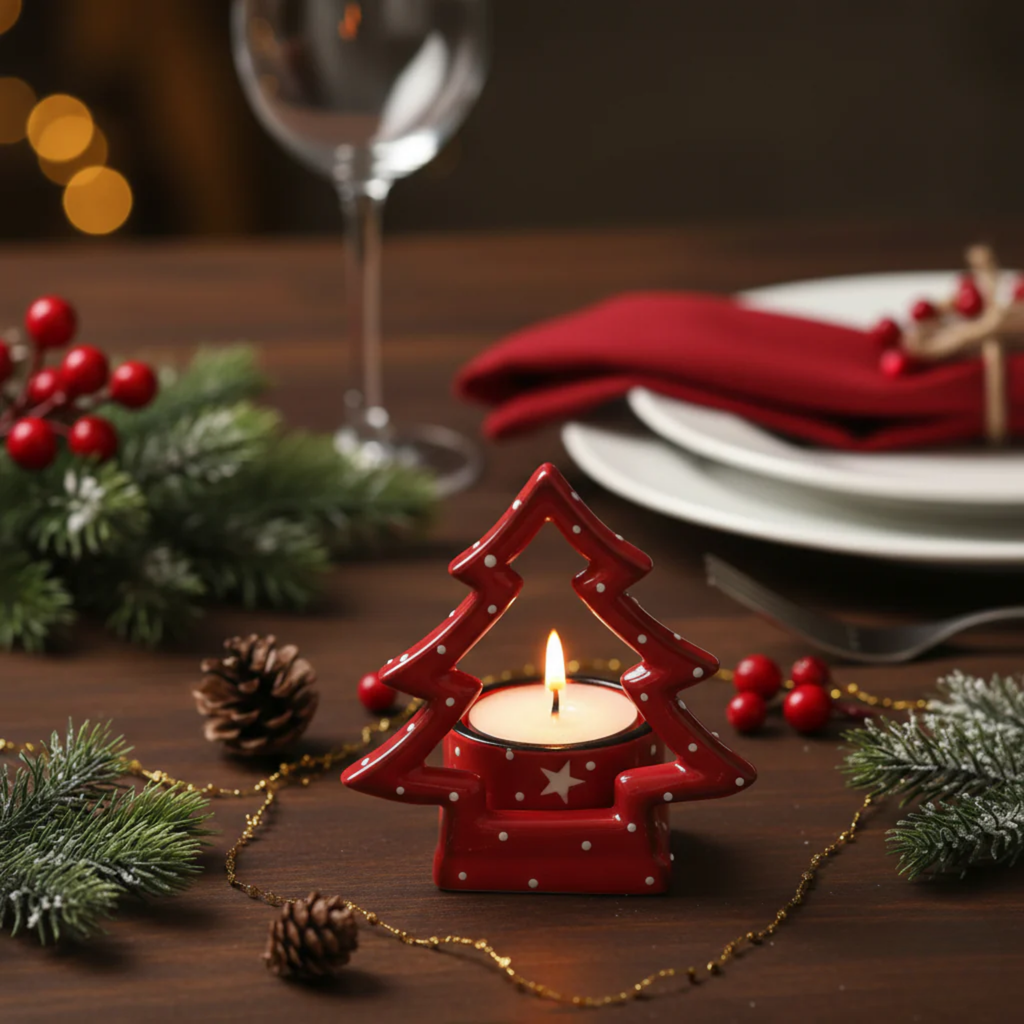 Holly Christmas Candle Holder