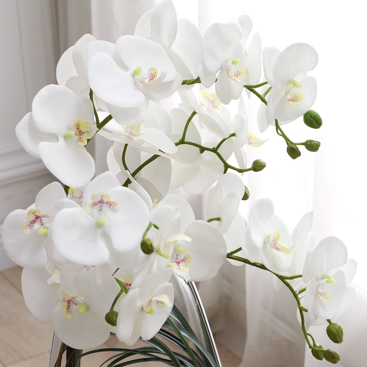 Artificial Orchid Arrangement with Vase and Beargrass 46cm