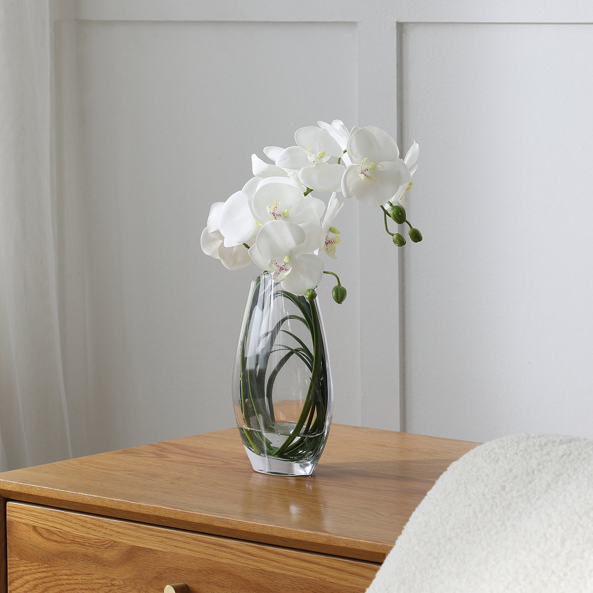 Artificial Orchid Arrangement with Vase and Beargrass 29cm