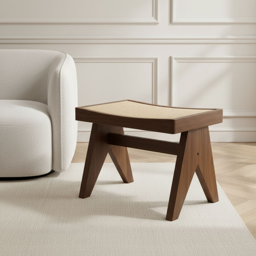 Tao oak and rattan stool