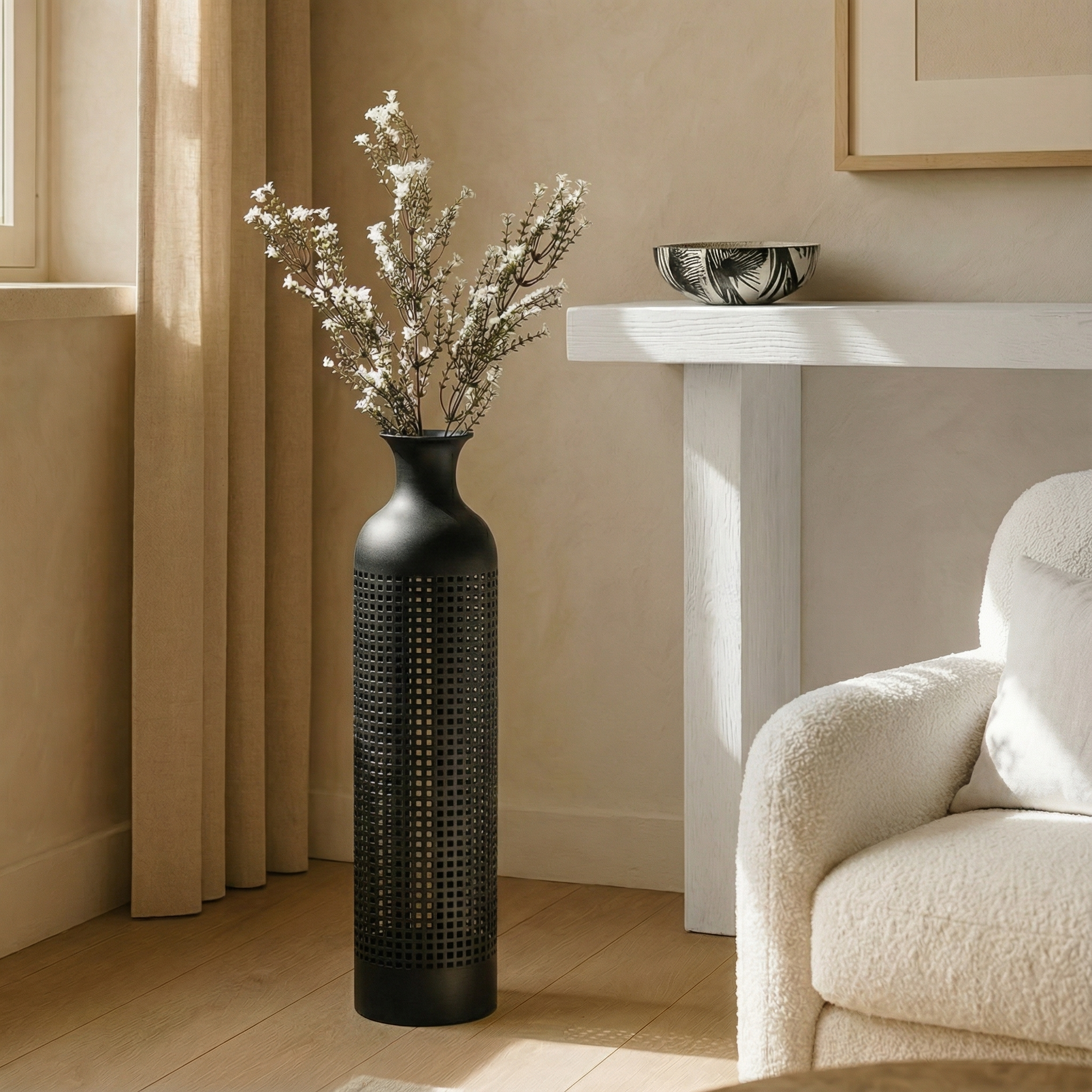 Maze black metal vase, 61cm