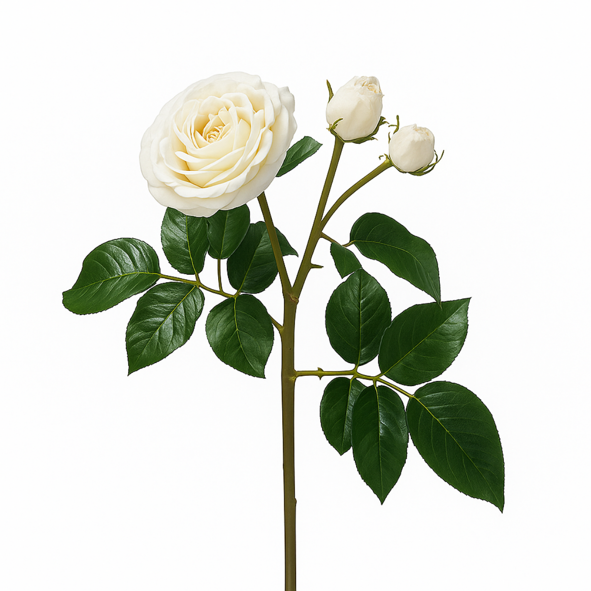 Open rose stem with premium buds, 55cm
