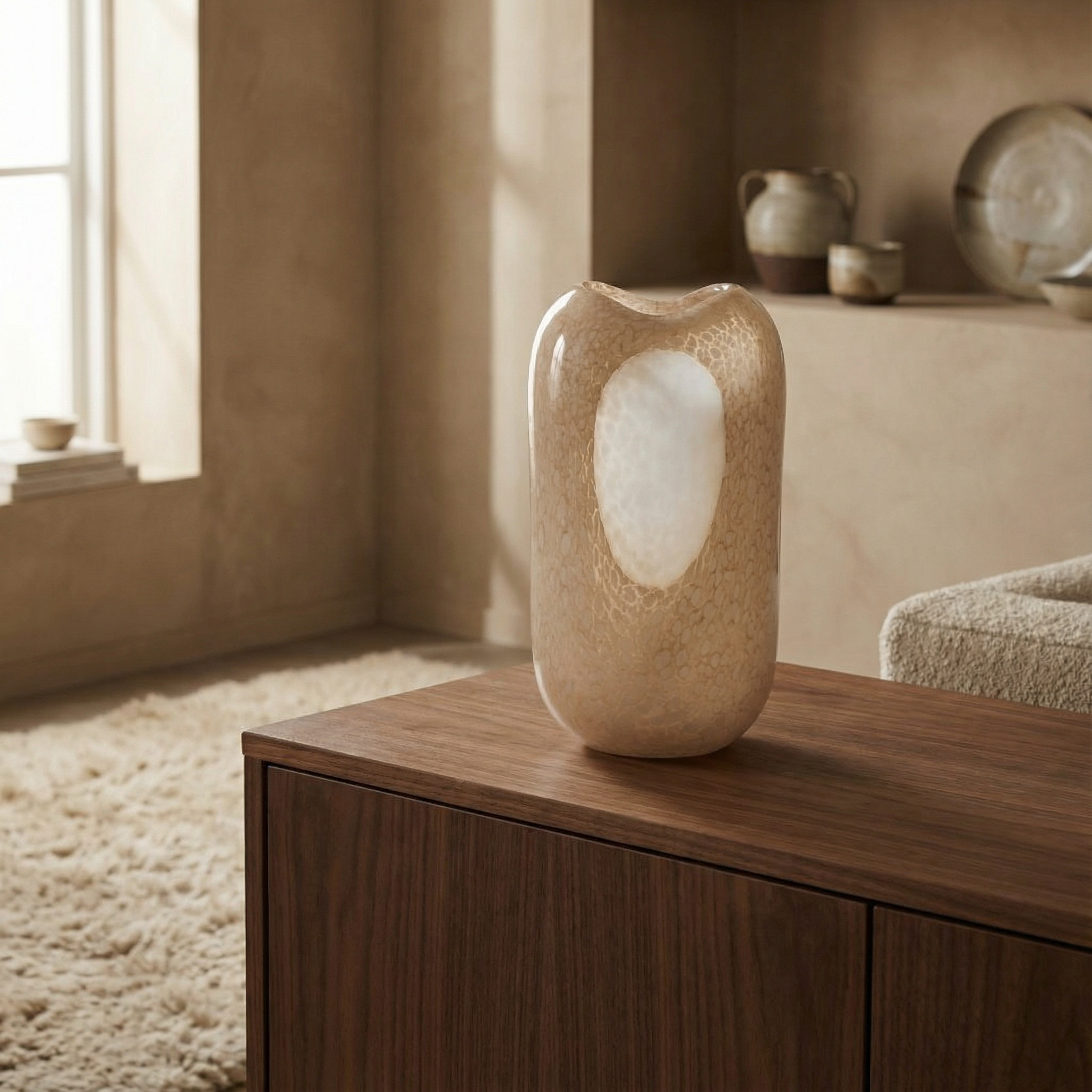 Opal blown glass vase, 37 cm