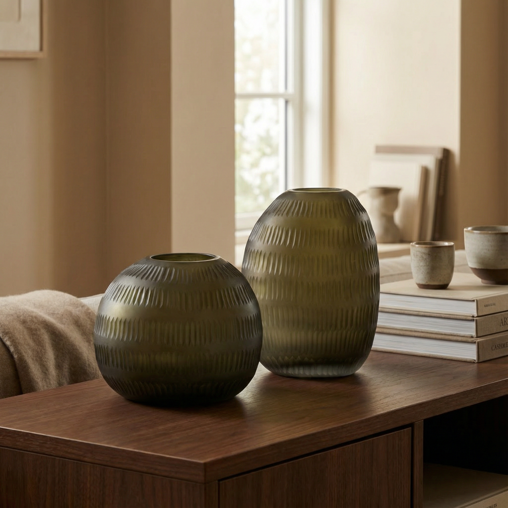 Verdalys 25cm Cut Blown Glass Vase