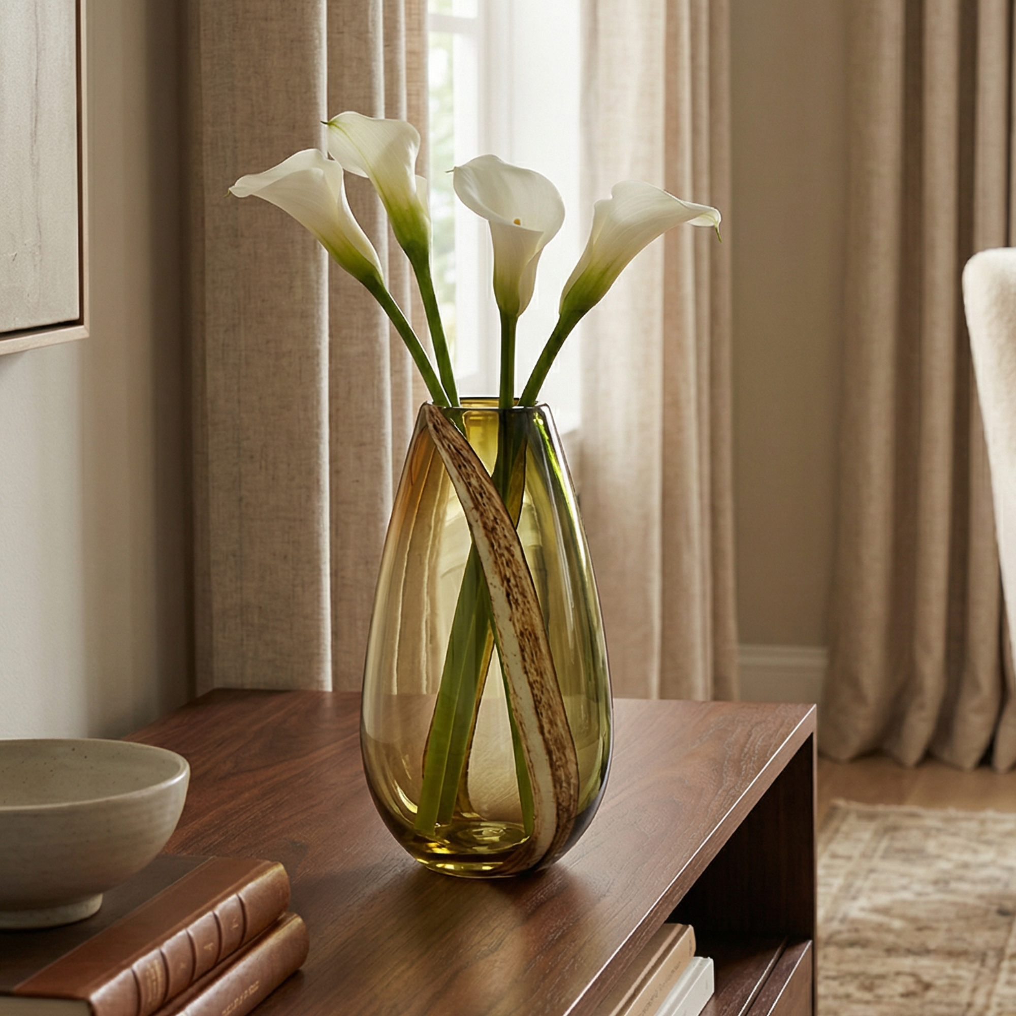 Olivine blown glass vase, 38 cm