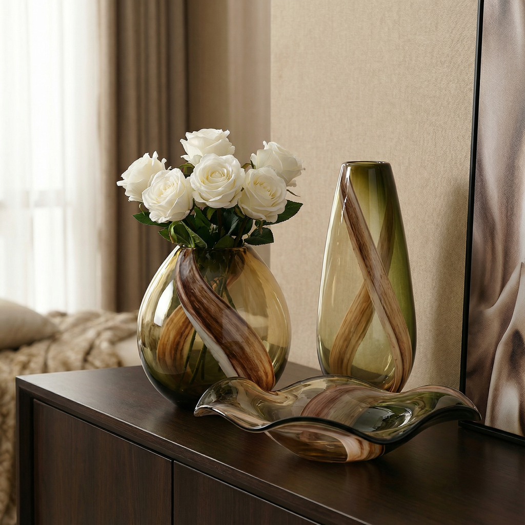 Olivine blown glass vase, 38 cm