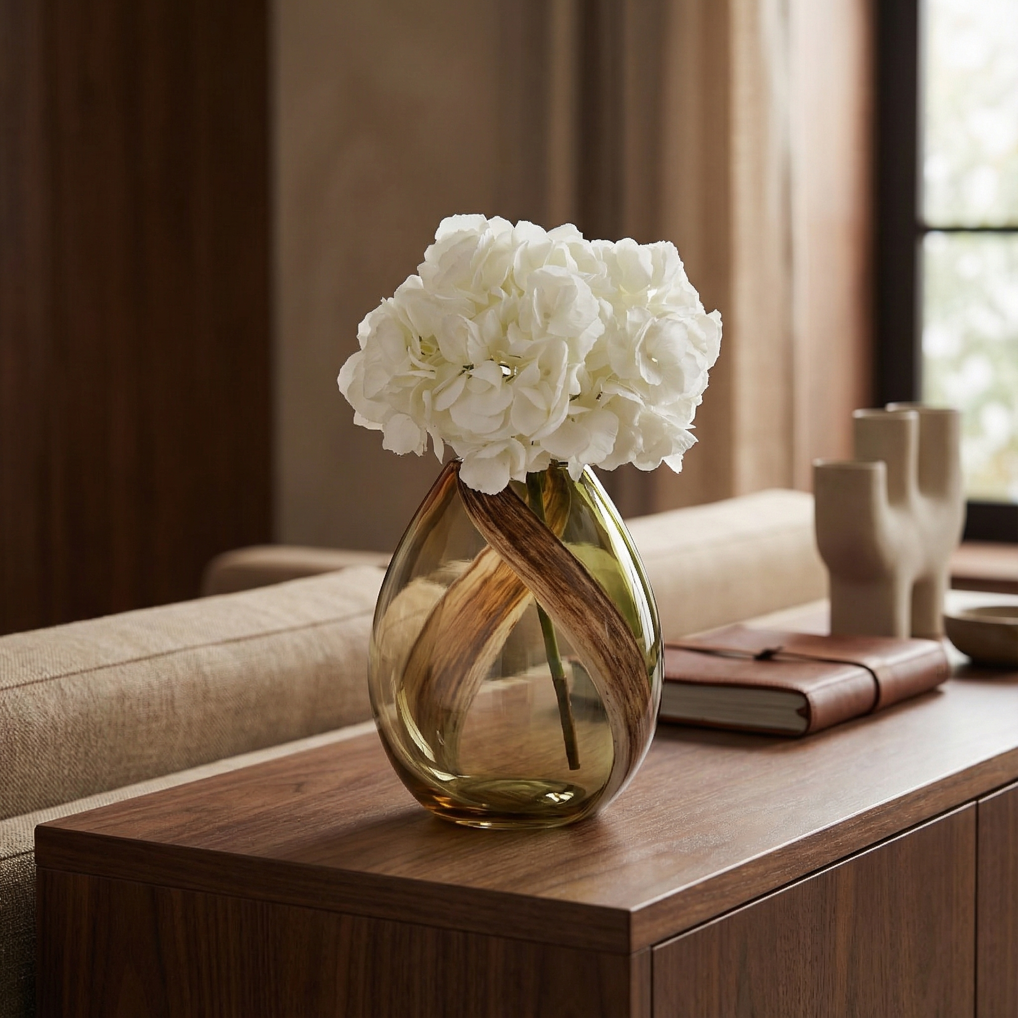 Olivine blown glass vase, 25 cm