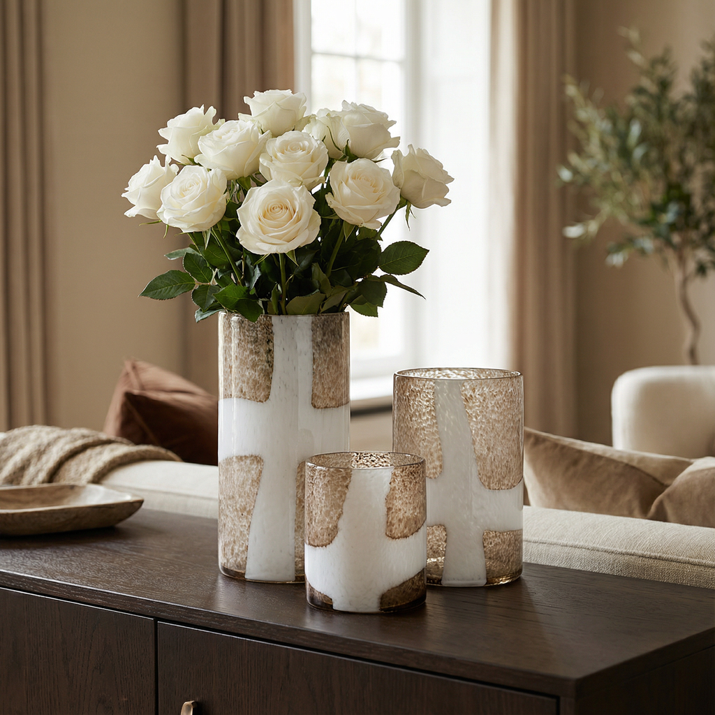 Mirage speckled blown glass vase, 29 cm