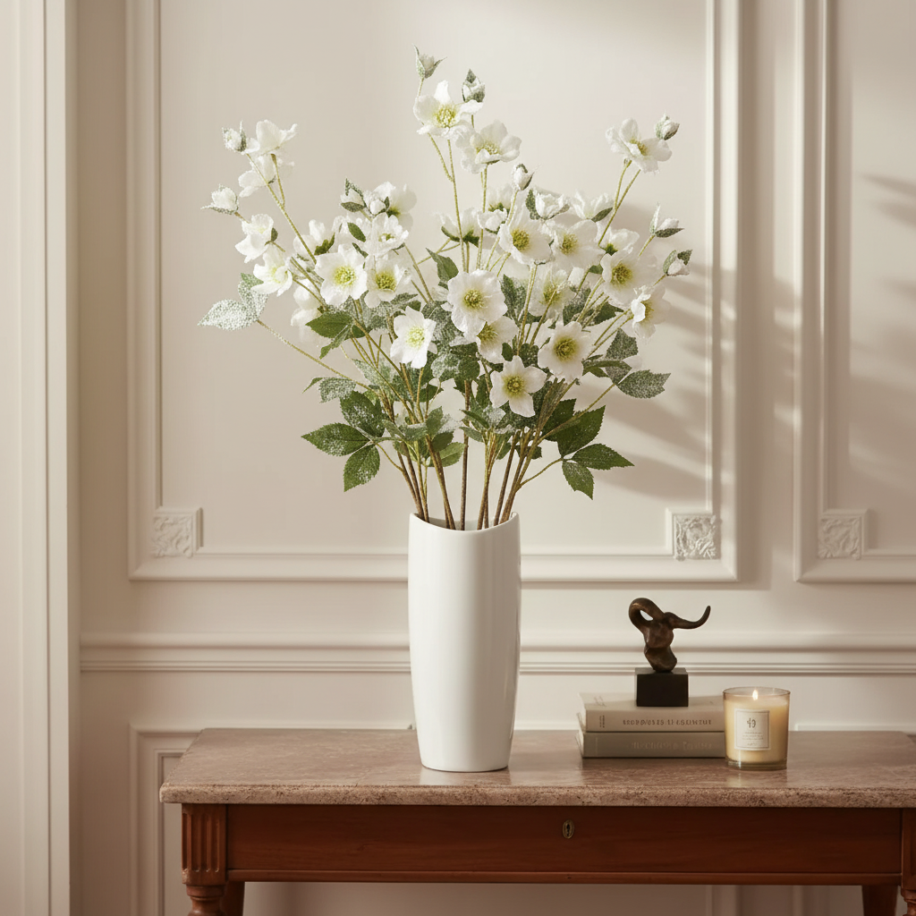 Snow-covered Helleborus Niger stem